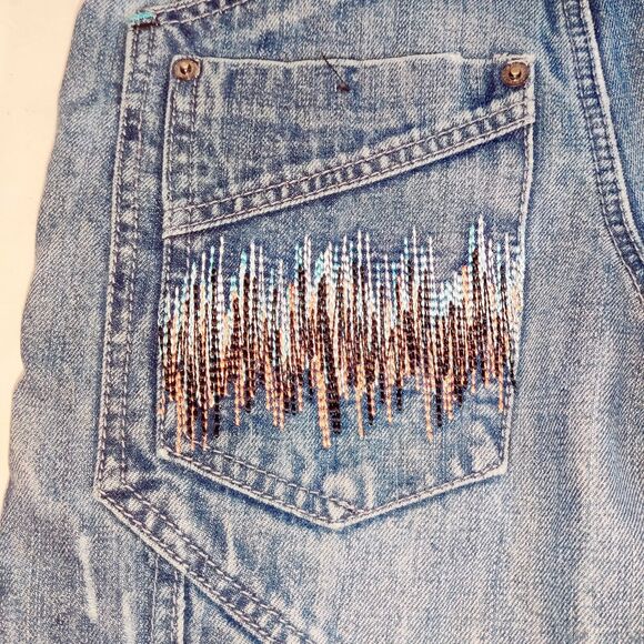 Vintage Rocawear Teens Size10/27 Denim Shorts Blue Patch Hip Hop Skater Y2K JayZ - Picture 12 of 15